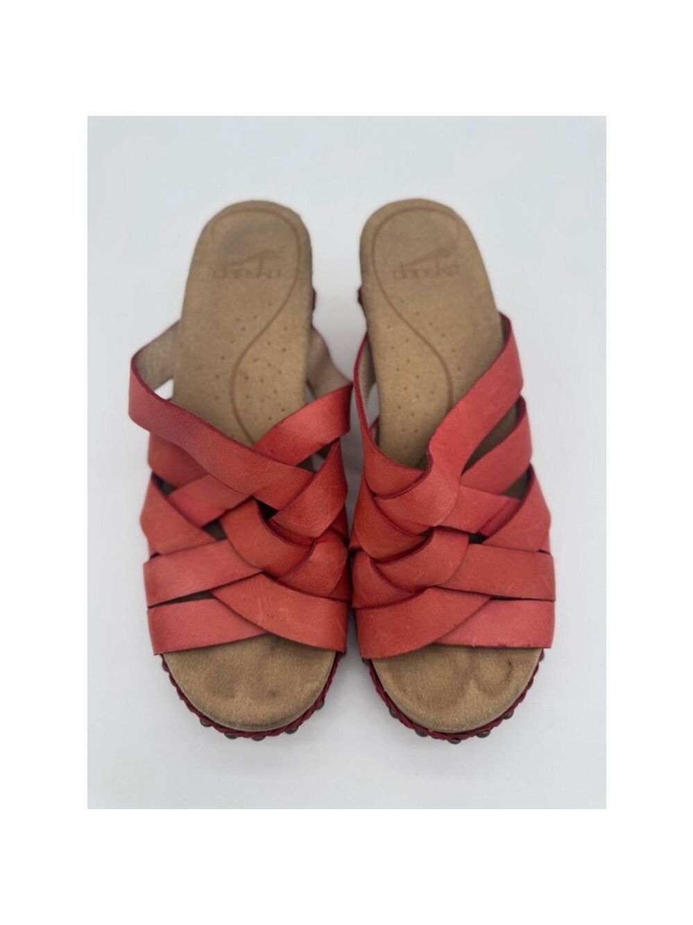 Women's Dansko Red Leather Woven Wedge Sandals